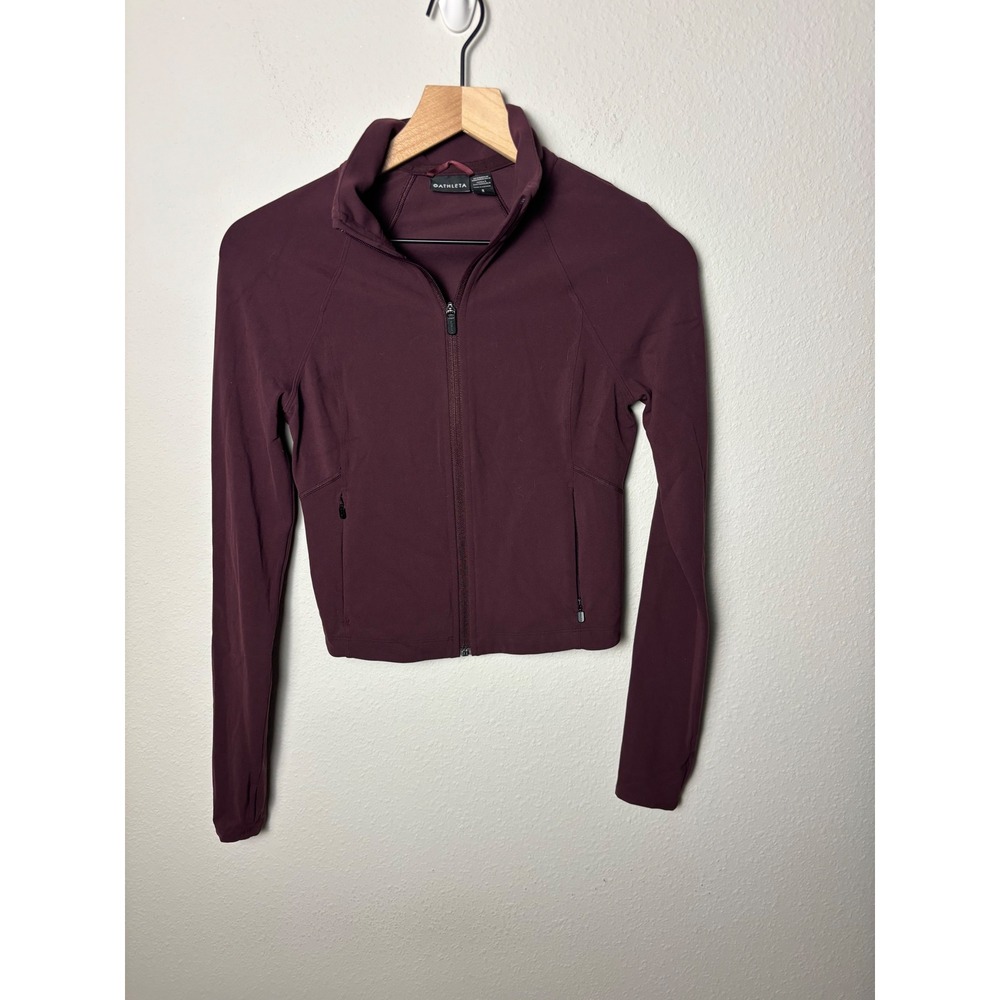 Athleta Salutation Crop Jacket Burgundy Plum Full Zip Yoga Training Small S